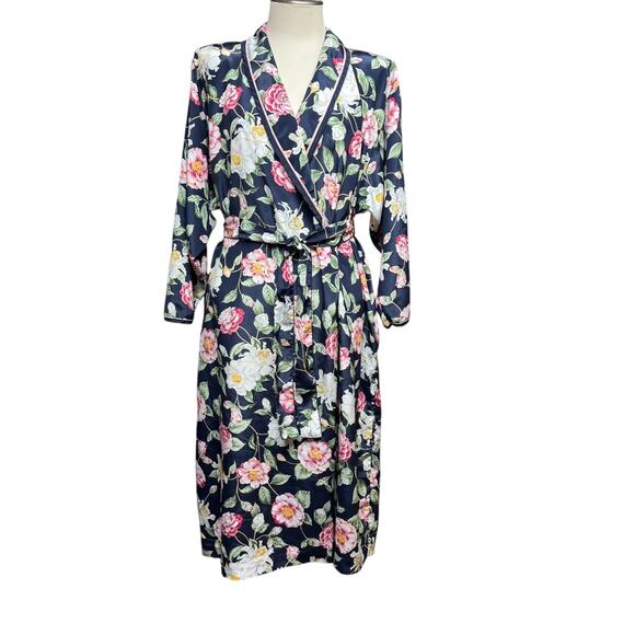 Vintage Miss Dior Blue Floral Robe Dressing Gown Large - Picture 1 of 10